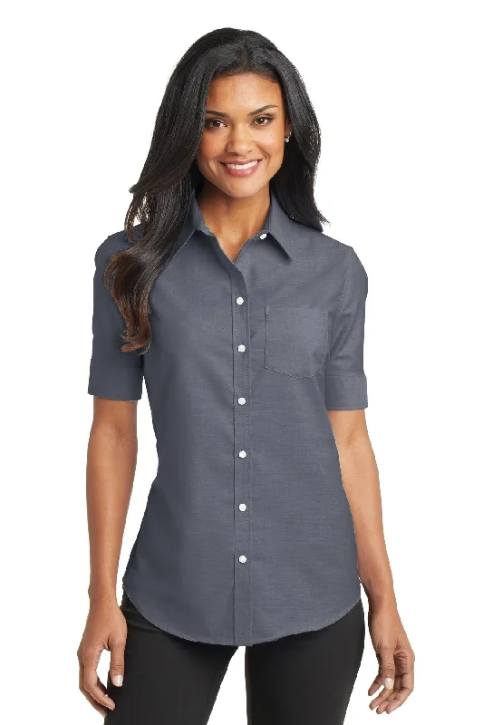 Port Authority Ladies Short Sleeve SuperPro™ Oxford Shirt. L659 Relaxed Fit Short Blouse