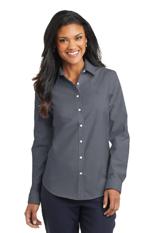 Port Authority Ladies SuperPro™ Oxford Shirt. L658 Chic Embellished Short Sleeve