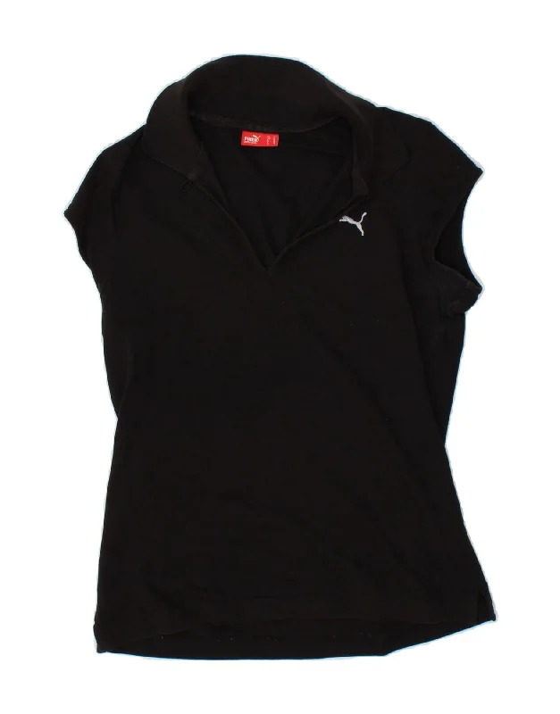 PUMA Womens Polo Shirt UK 12 Medium Black Cotton Comfortable Graphic Short Sleeve