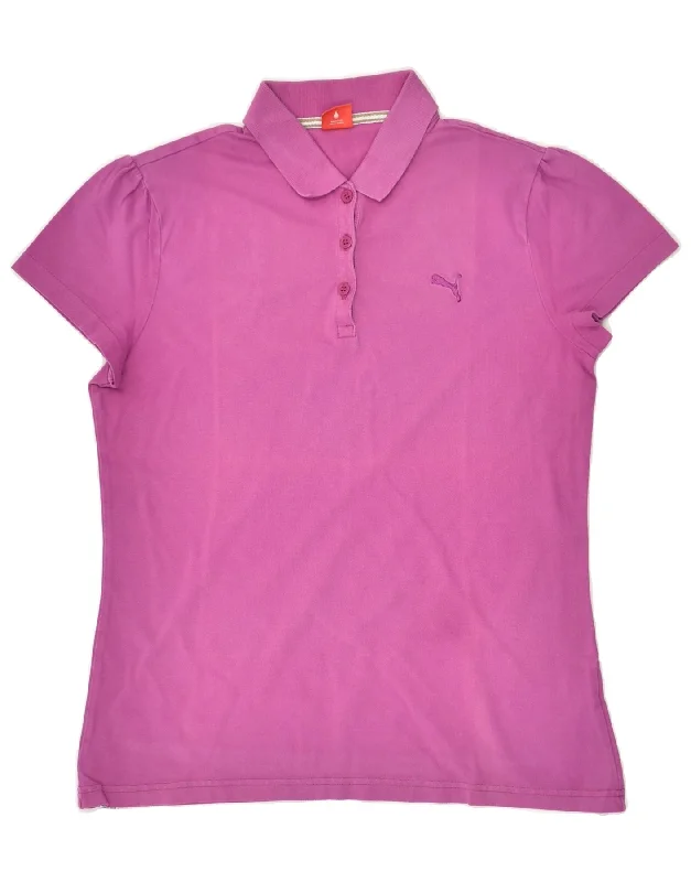 PUMA Womens Polo Shirt UK 14 Large Pink Stylish Crew Neck Shirt