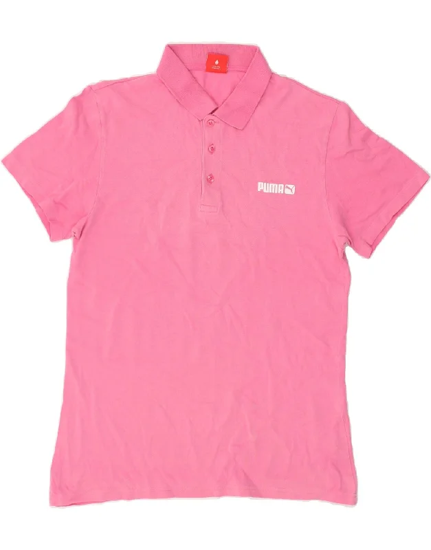 PUMA Womens Polo Shirt UK 14 Medium Pink Cotton Stylish Printed Short Shirt