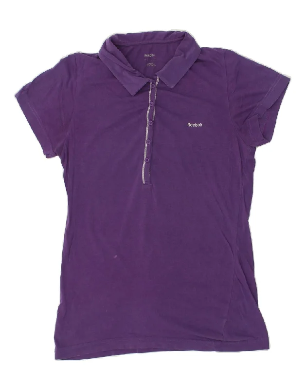 REEBOK Womens Polo Shirt UK 14 Medium Purple Classic Basic Short Shirt