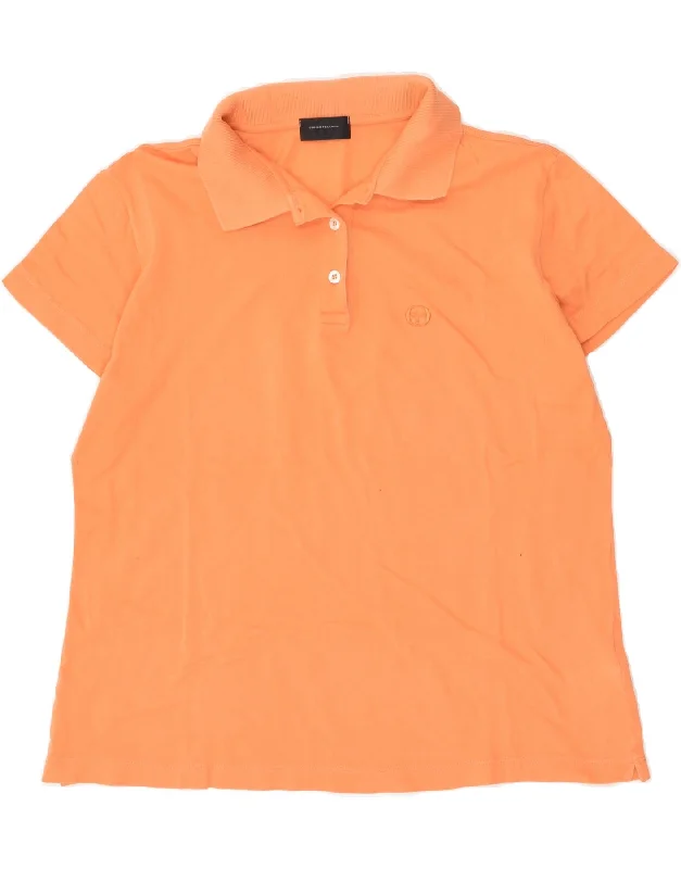 SERGIO TACCHINI Womens Polo Shirt UK 18 XL Orange Cotton Elegant Lace-Trimmed Short Shirt