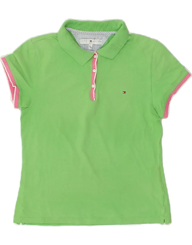 TOMMY HILFIGER Womens Polo Shirt EU 38 Medium Green Cotton Casual Cotton Short Shirt