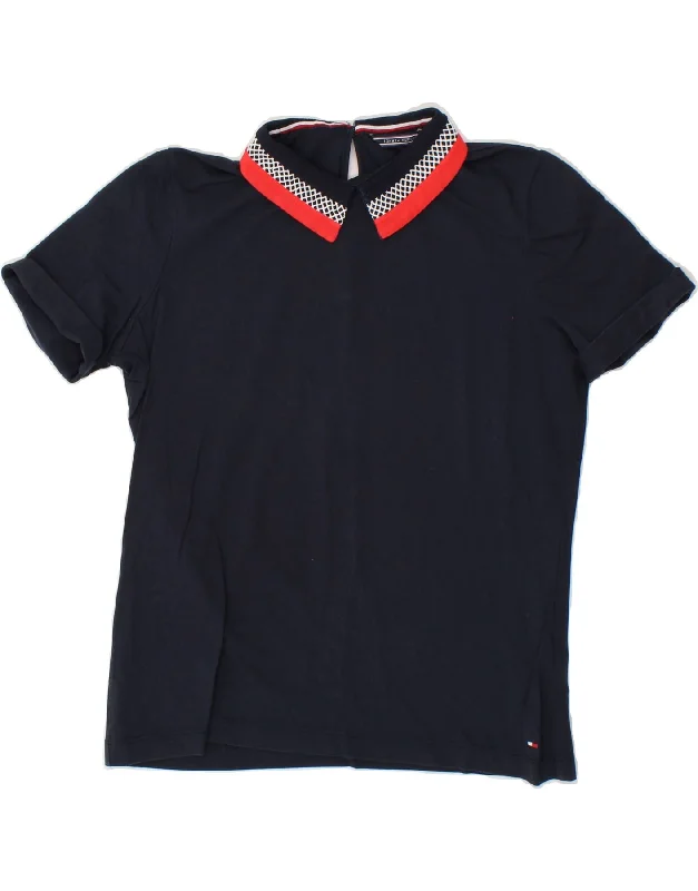 TOMMY HILFIGER Womens Polo Shirt UK 10 Small Navy Blue Cotton Stylish Casual Short Tee