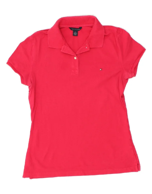 TOMMY HILFIGER Womens Polo Shirt UK 12 Medium Pink Cotton Relaxed Fit Short Sleeve Top