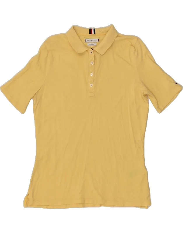 TOMMY HILFIGER Womens Polo Shirt UK 12 Medium Yellow Cotton Fashionable Button-Front Short Sleeve