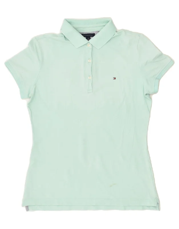 TOMMY HILFIGER Womens Polo Shirt UK 14 Medium Green Cotton Casual Button-Up Short Tee