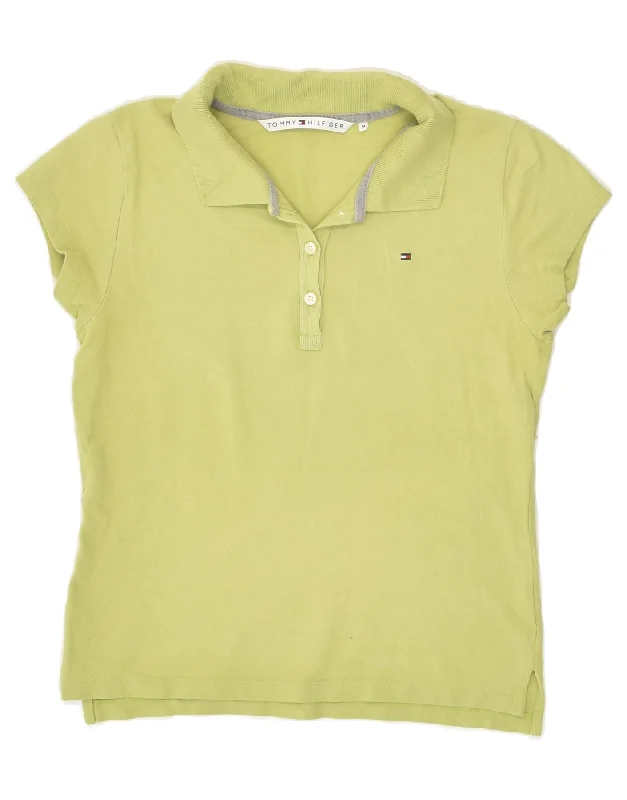 TOMMY HILFIGER Womens Polo Shirt UK 14 Medium Green Cotton Comfortable Loose Short Sleeve