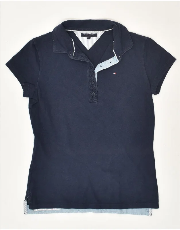 TOMMY HILFIGER Womens Polo Shirt UK 14 Medium Navy Blue Cotton Comfortable Knit Short Shirt