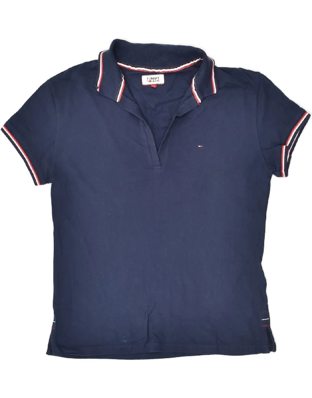 TOMMY JEANS Womens Polo Shirt UK 10 Small Navy Blue Cotton Comfortable Short Sleeve Blouse