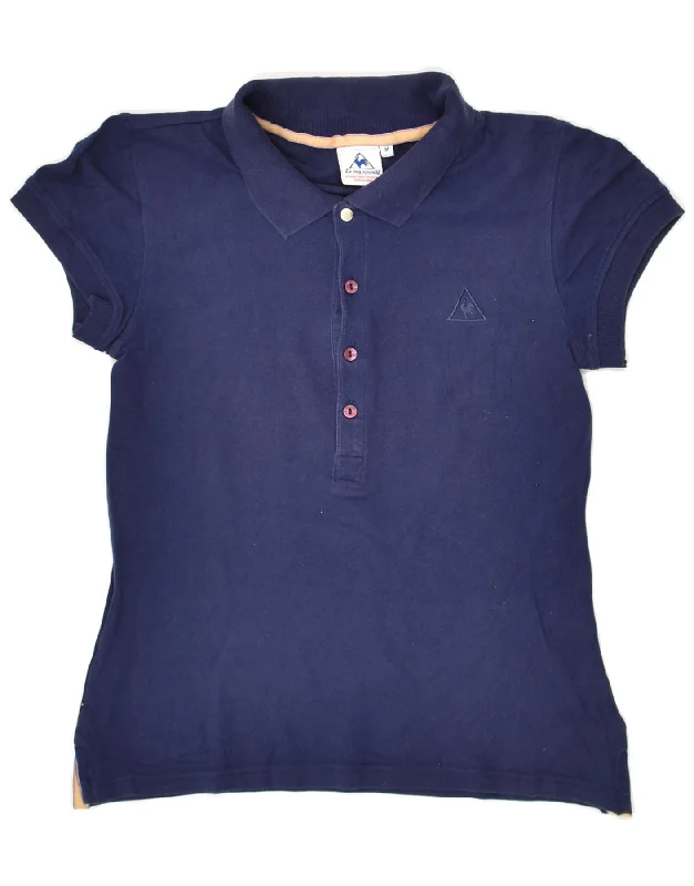 VINTAGE Womens Polo Shirt UK 12 Medium Navy Blue Cotton Cozy Summer Short Shirt