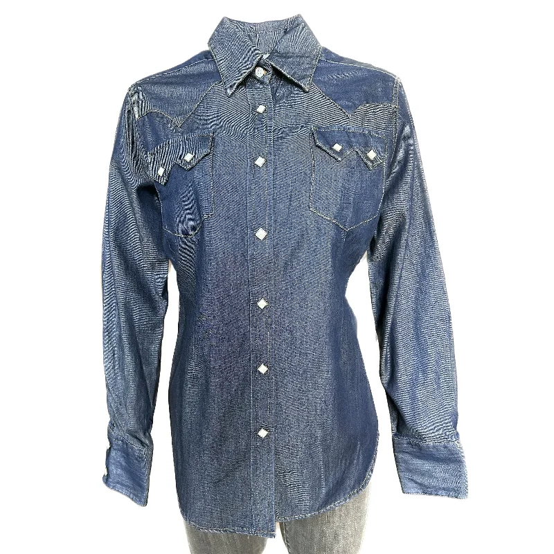 Women's Tencel Denim Sawtooth Western Shirt Classic Casual Short Sleeve