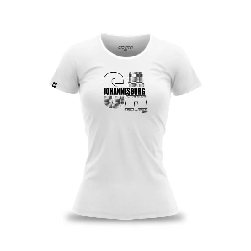 Women's Johannesburg T Shirt (White) Cozy Striped Short Sleeve