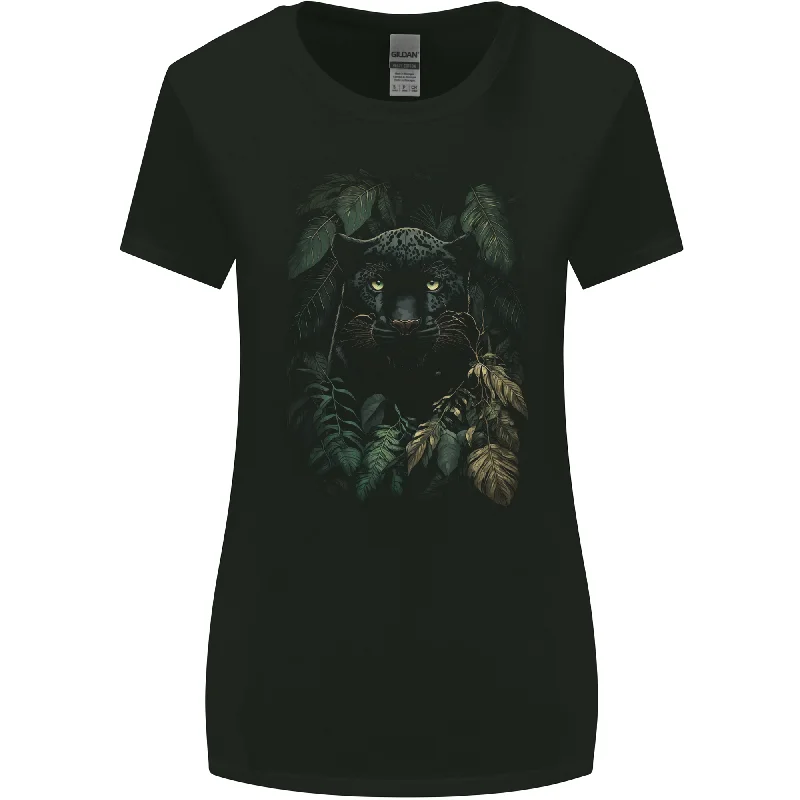 A Black Jaguar Wild Cat Womens Wider Cut T-Shirt Lace Blend Ribbed Blend Corduroy Blend