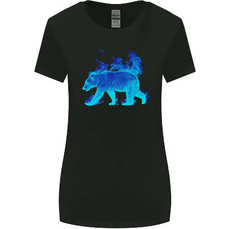 A Blue Flame Grizzly Bear Womens Wider Cut T-Shirt Houndstooth Herringbone Solid