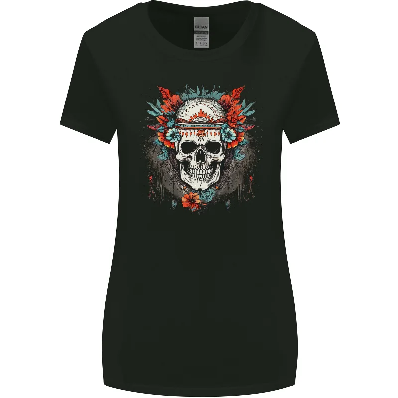 A Bohemian Style Tribal Skull Womens Wider Cut T-Shirt Casual Formal Business