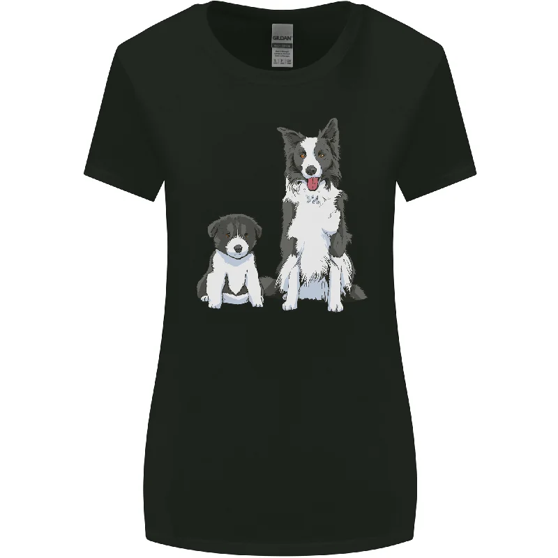 A Border Collie and Puppy Womens Wider Cut T-Shirt Collared T-Shirt Boat Neck A-Line