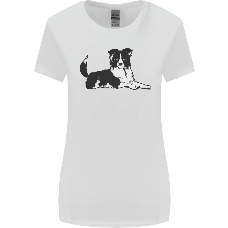 A Border Collie Dog Lying Down Womens Wider Cut T-Shirt Ribbed Striped Patterned