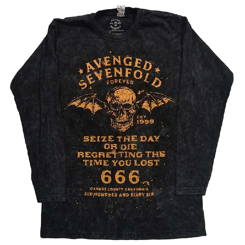 Avenged Sevenfold Unisex Long Sleeved T-Shirt: Sieze The Day (Dip-Dye) Chenille Blend Fleece Blend Nylon Blend