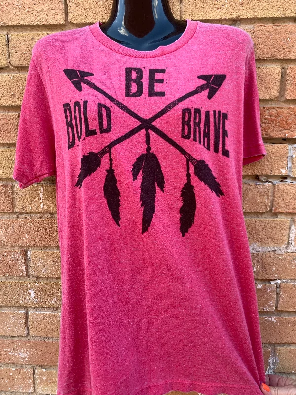 Be Bold Be Brave Red Acid Wash T-Shirt Striped Floral Plaid