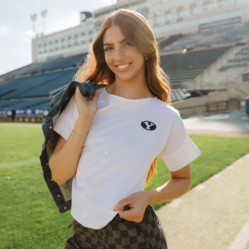 BYU Boss Tee, White Houndstooth Herringbone Solid