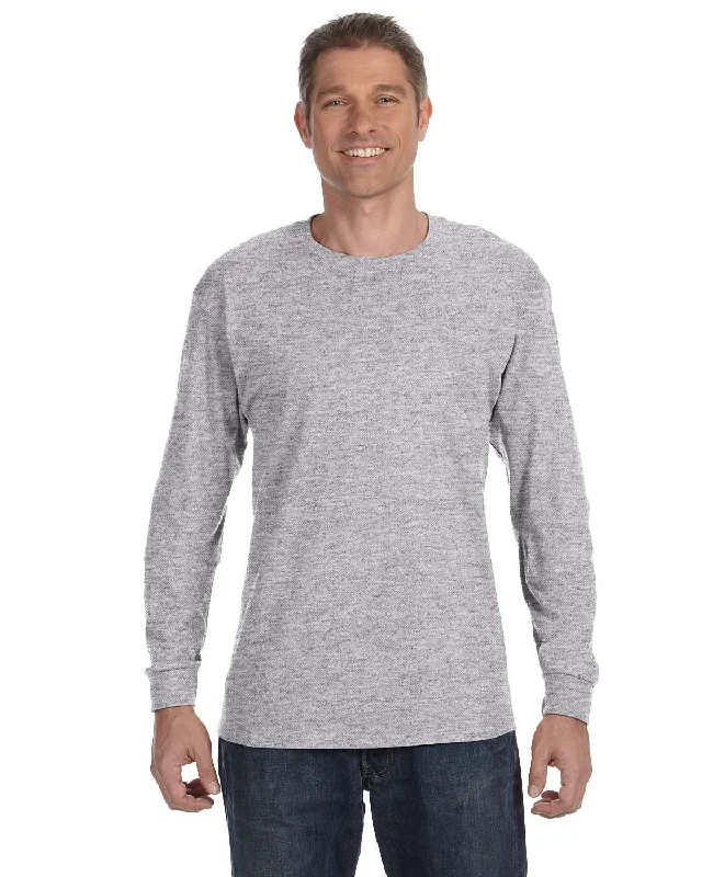 Gildan Heavy Cotton Long Sleeve T-Shirt | Sport Grey Striped Floral Plaid