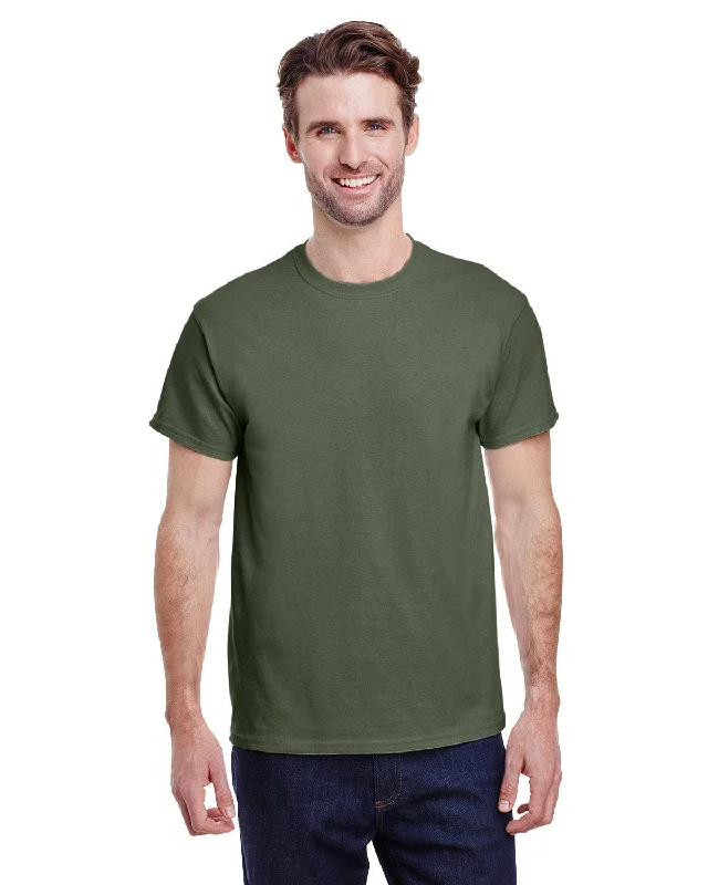 Gildan Heavy Cotton T-Shirt | Military Green Solid Color Striped Floral