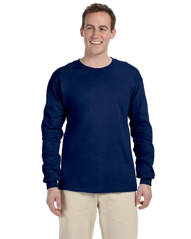 Gildan Ultra Cotton Heavyweight Long Sleeve T-Shirt | Navy Hooded Caped Shawl Collar