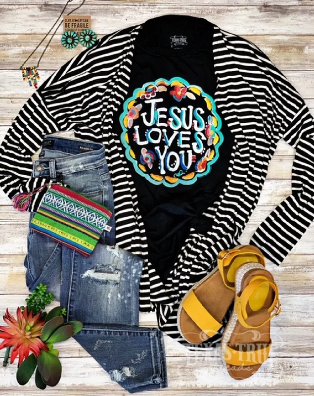 Jesus Loves You  T-Shirt Print Jacquard Patchwork