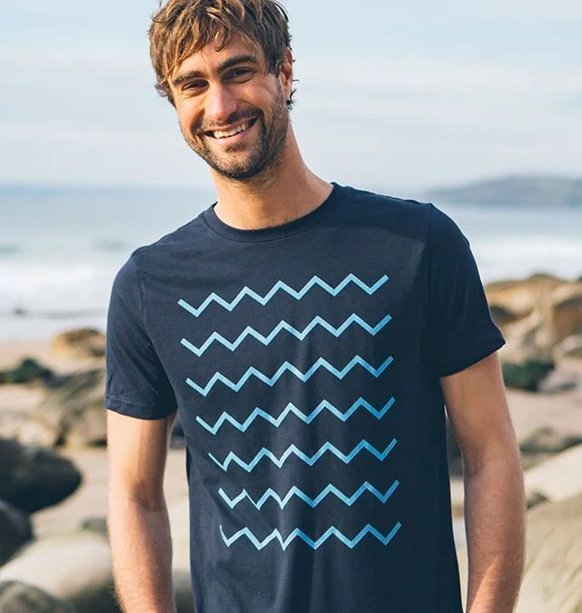 Men's Ocean Waves T-shirt Collared T-Shirt Boat Neck A-Line