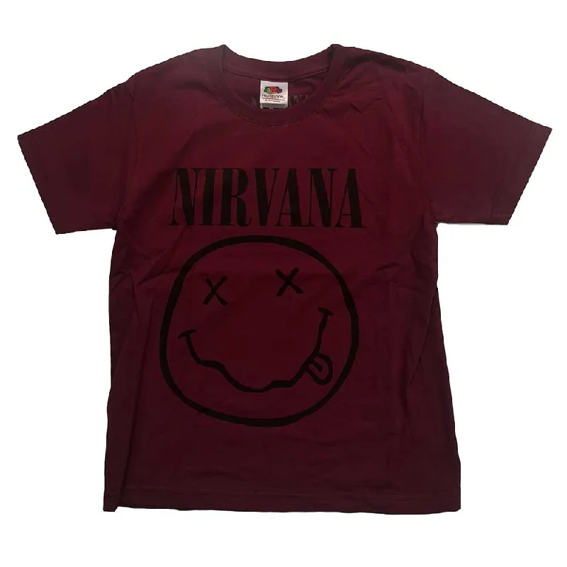 Nirvana Kids T-Shirt: Grey Happy Face Denim Fabric Leather Fabric Suede Fabric