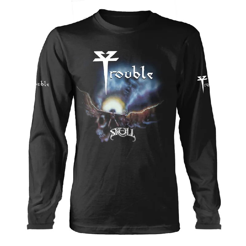 Trouble Unisex Long Sleeved T-shirt: The Skull (back print) Spandex Blend Rayon Blend Denim Blend