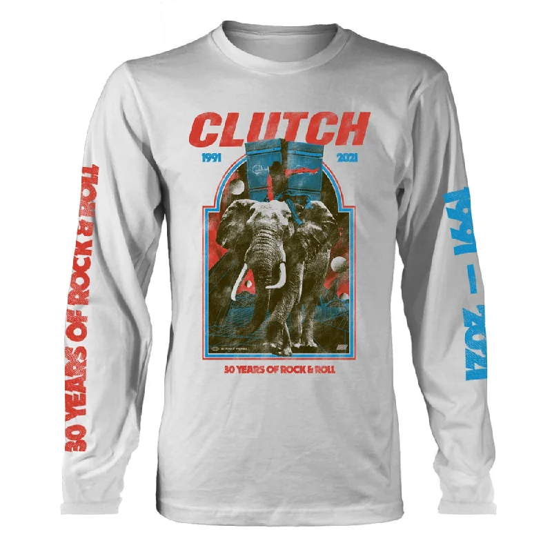 Clutch Unisex Long Sleeved T-shirt: Elephant (White) Real Fur Shearling Chenille