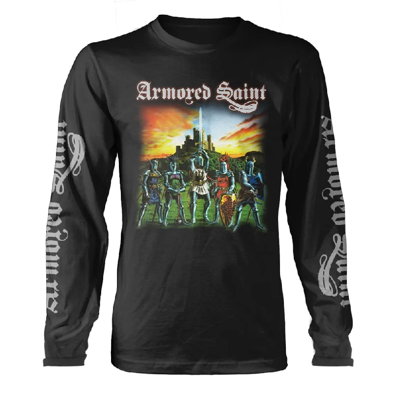 Armored Saint Unisex Long Sleeved T-Shirt: March of the Saint Hooded Caped Shawl Collar