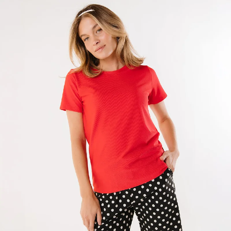 Ribbed Basic Tee, Red Oversized T-Shirt Spandex breathable