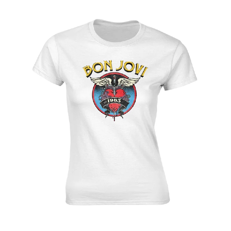 Bon Jovi Ladies T-shirt: Heart '83 Front Pockets Side Pockets Patch Pockets