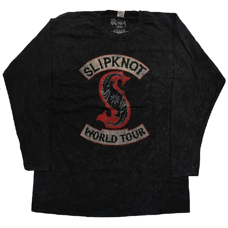 Slipknot Unisex Long Sleeved T-Shirt: Patched Up (Back Print/Dip-Dye) Hooded Caped Shawl Collar