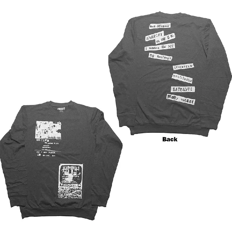 The Sex Pistols Unisex Long Sleeve T-Shirt: 100 Club (Back Print) Striped Floral Plaid