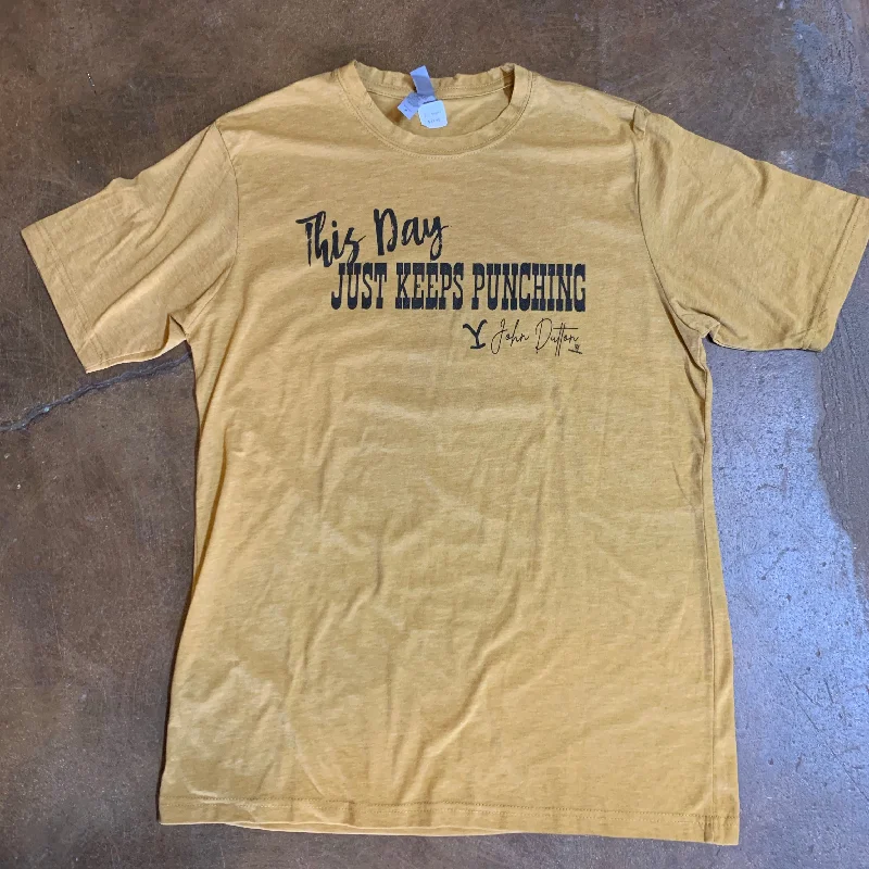 “This Day Just Keeps Punching” mustard T-shirt Boxy Fit Fitted Loose