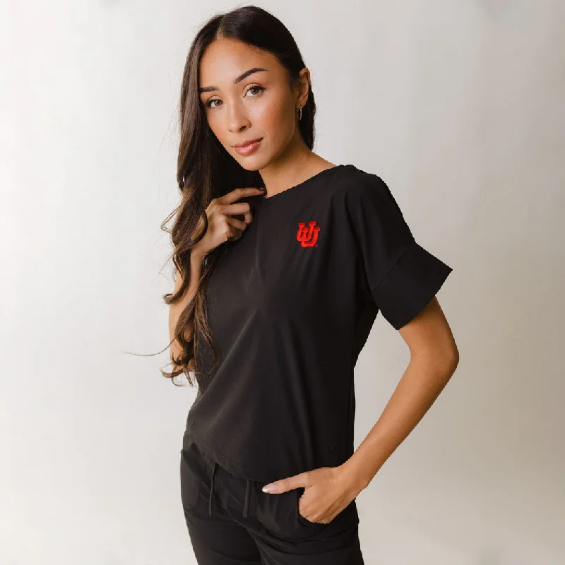 Utah Boss Tee, Black Solid Print Embellished