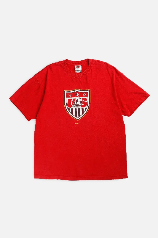 Vintage USA Soccer Tee - L V-Neck T-Shirt Long Sleeve Cotton