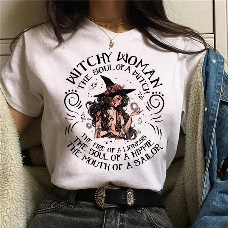 DressBetty - Women T-shirt Cartoon Witch Magic Kawaii Tshirt Spandex Blend Rayon Blend Denim Blend