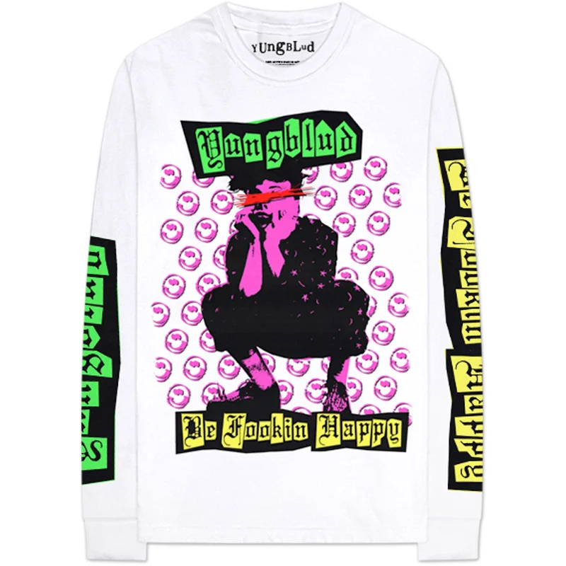 Yungblud Unisex Long Sleeve T-Shirt: Punker (Back & Sleeve Print) Notch Collar Peter Pan Collar Cowl Neck