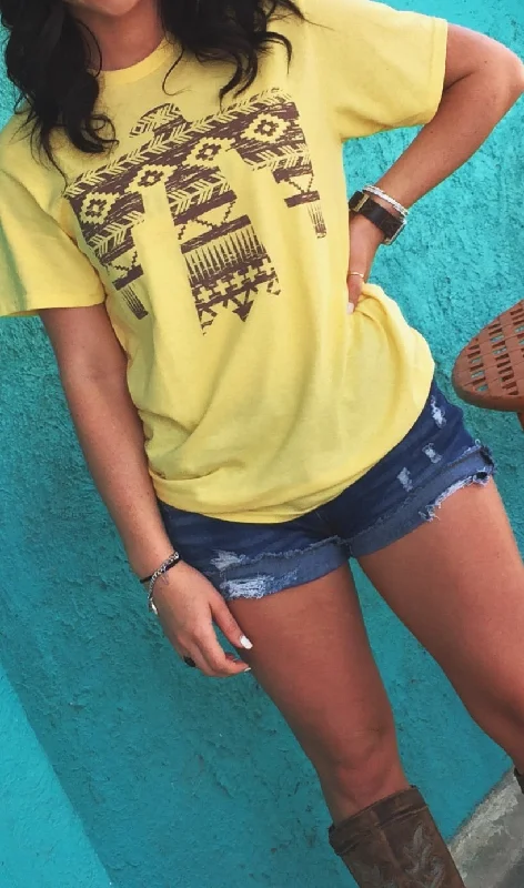 Yellow Thunderbird T-Shirt Print Jacquard Patchwork