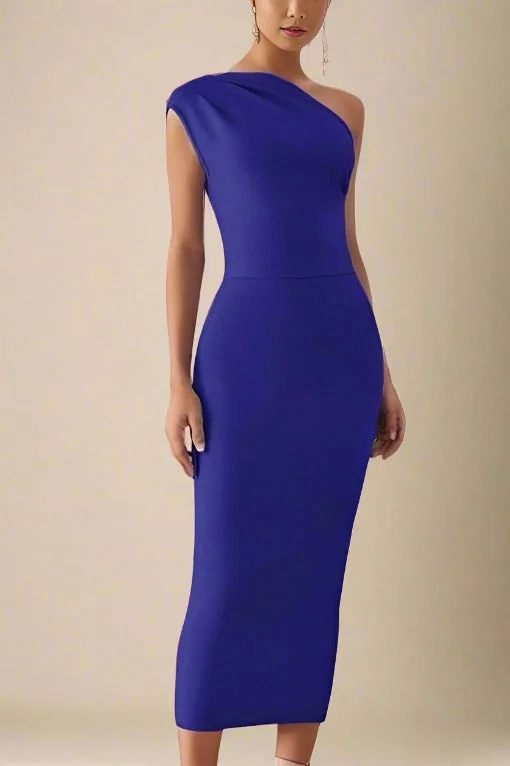 Ally Bodycon Midi Dress - Royal Blue Trendy Ruched Side Midi Dress