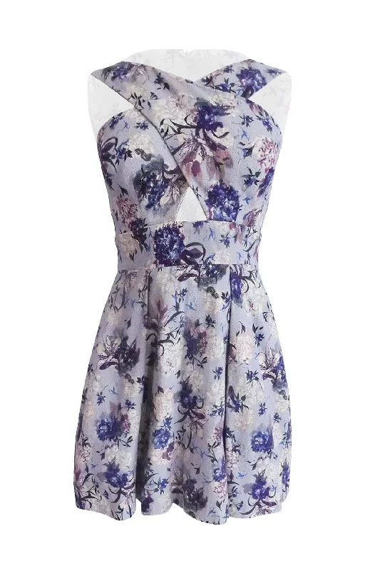 Light Purple V-Neck Floral Mini Dress Chic Sleeveless Mini Dress