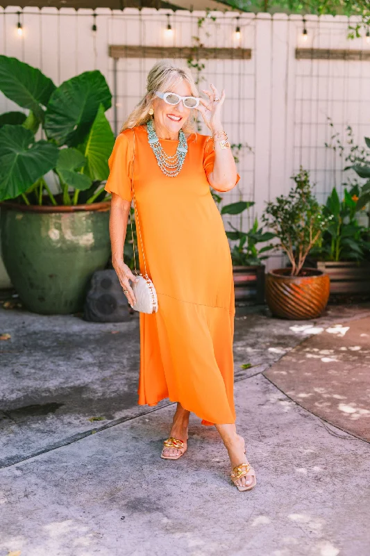 Summer Sunshine Midi Dress, ORANGE Comfortable Sleeveless Midi Dress