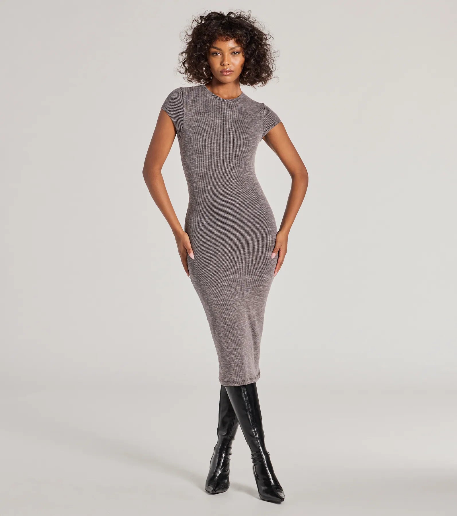 Back To Basics Ribbed Knit Midi Dress Trendy Square Neck Midi Dress