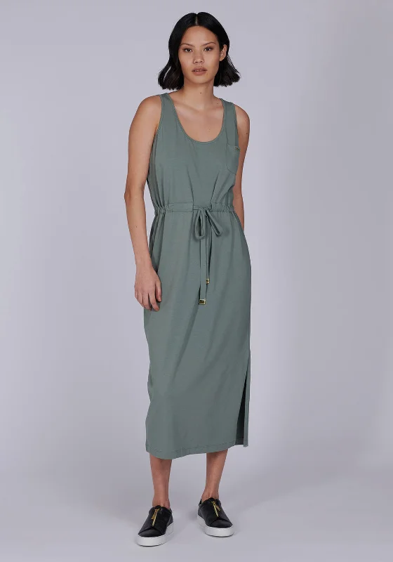 Barbour International Womens Qualify Midi Dress, Army Green Stylish Halter Neck Midi Dress